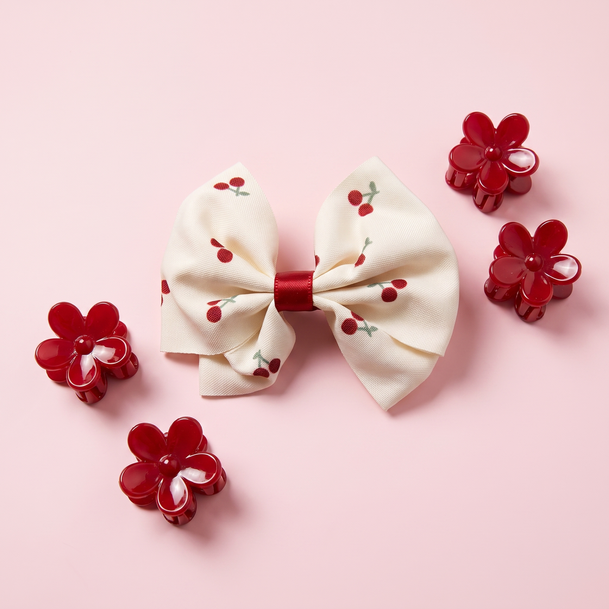 Cherry Bow & Flower Clip